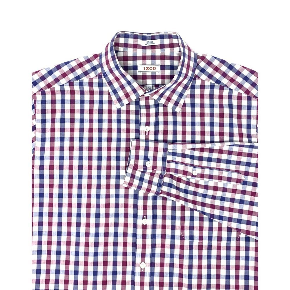 IZOD Navy & Burgundy Check Men's Long Sleeve Shirt Size‎ Medium